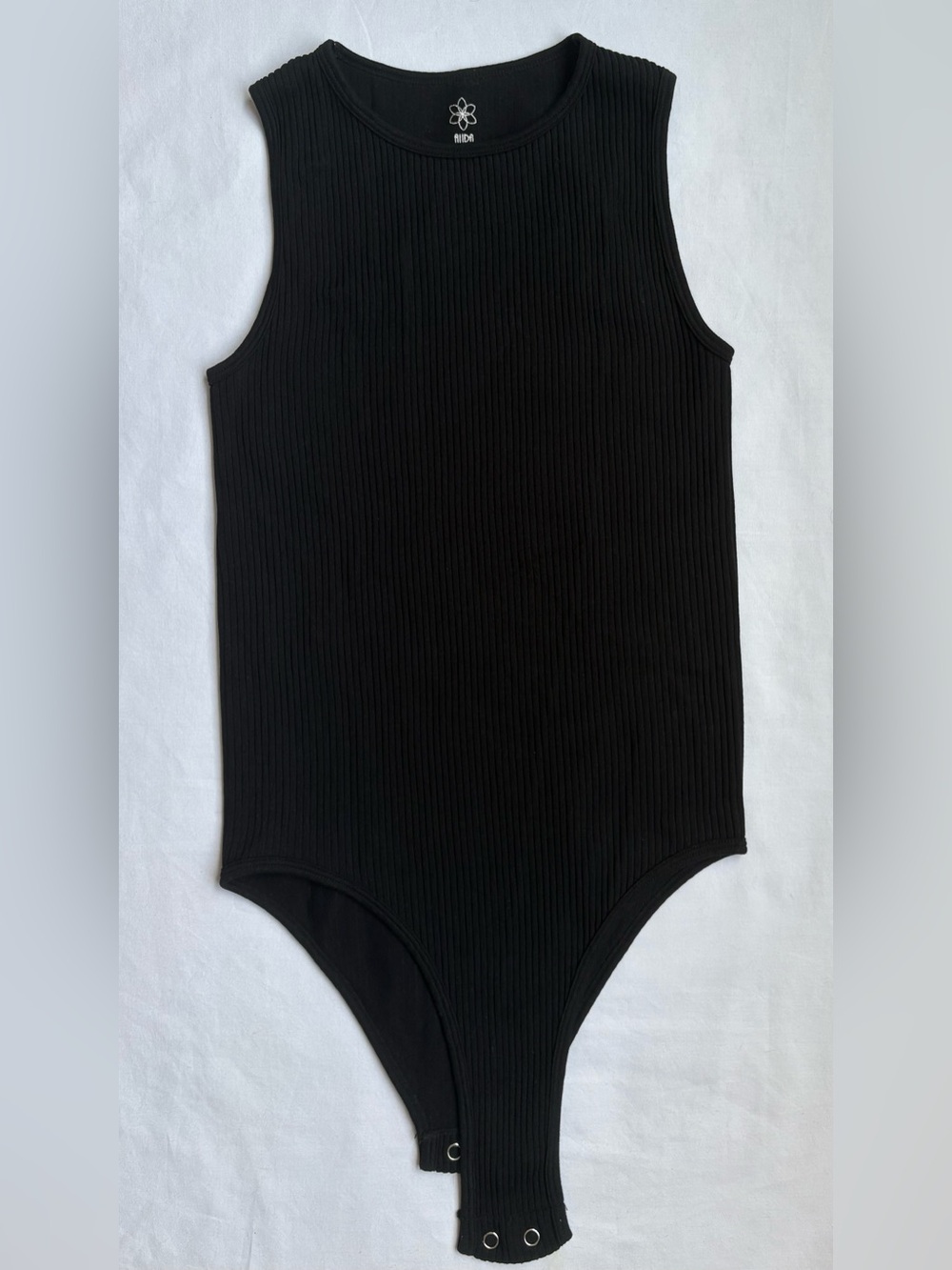 Black Ribbed Sleeveless Bodysuit - Aura Brand Size S